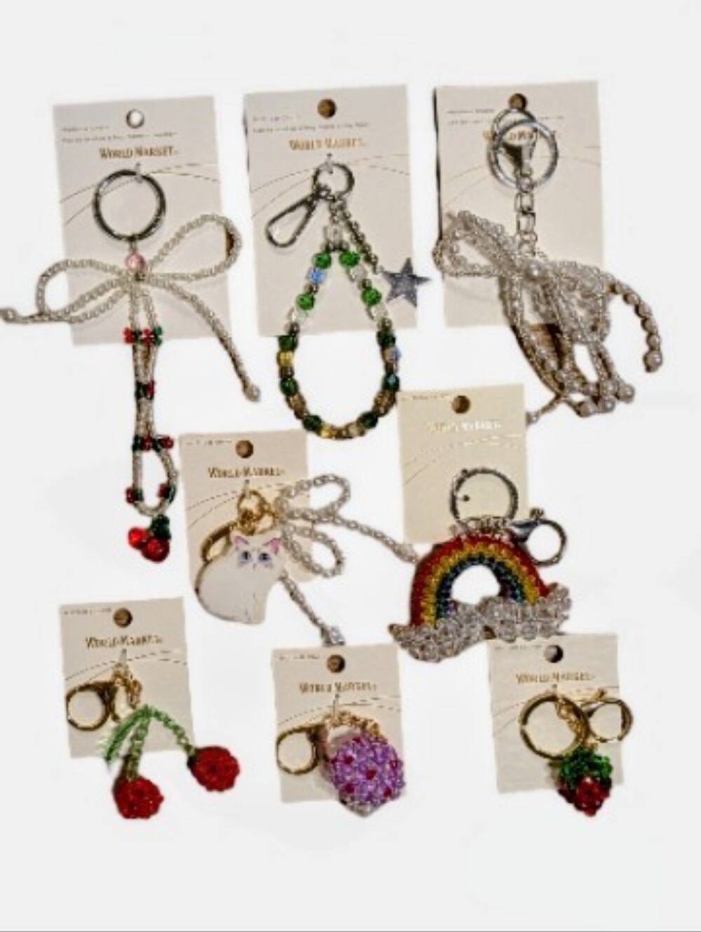 World Market Crystal & 3D Bead Crochet Bag Charms/ Keychains 8pc Lot